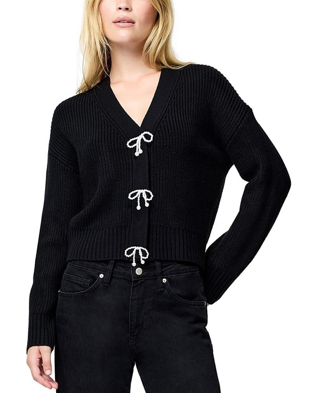 French Connection Embellished Baby Soft Knit Cardigan Sweater Black Size S 3141